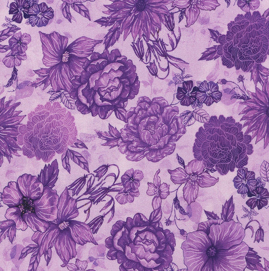 Living Color Floral Toile Purple Chong‑A Hwang Timeless Treasures Cotton Fabric TT-CD4054-PURPLE