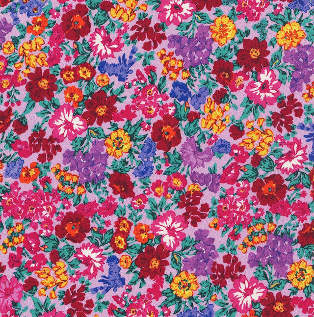 Living Color Folk Art Floral Lavender Chong‑A Hwang Timeless Treasures Cotton Fabric TT-CD4056-LAVENDER