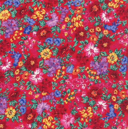 Living Color Folk Art Floral Red Chong‑A Hwang Timeless Treasures Cotton Fabric TT-CD4056-RED