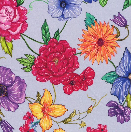 Living Color Large Floral Spaced Blue Chong‑A Hwang Timeless Treasures Cotton Fabric TT-CD4052-BLUE