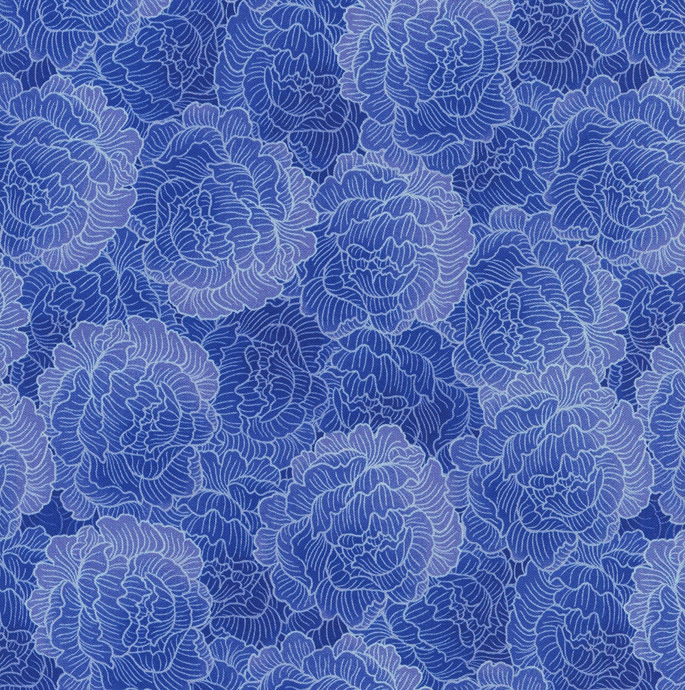 Living Color Packed Tonal Flowers Blue Chong‑A Hwang Timeless Treasures Cotton Fabric TT-CD4055-BLUE