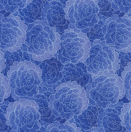 Living Color Packed Tonal Flowers Blue Chong‑A Hwang Timeless Treasures Cotton Fabric TT-CD4055-BLUE