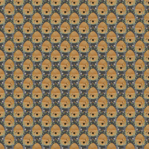 Locally Grown Bee Hives Charcoal Beth Albert 3 Wishes Cotton Fabric