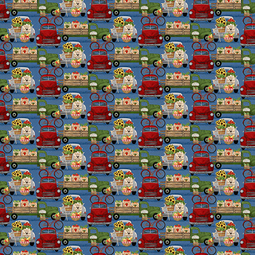 Locally Grown Veggie Delivery Blue Beth Albert 3 Wishes Cotton Fabric