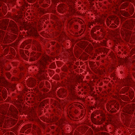 Locomotion Packed Gears Red Quilting Treasures Cotton Fabric | US Fabric Shop