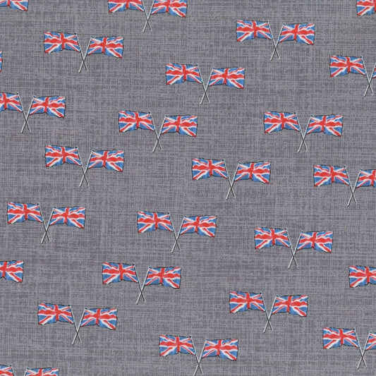 London Union Jacks United Kingdom Flags Gray Whistler Studios Windham Cotton Fabric
