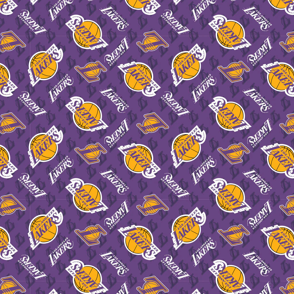 Los Angeles Lakers NBA Basketball Fleece Tossed Logo Purple Camelot Fabrics 58" Polyester Fabric