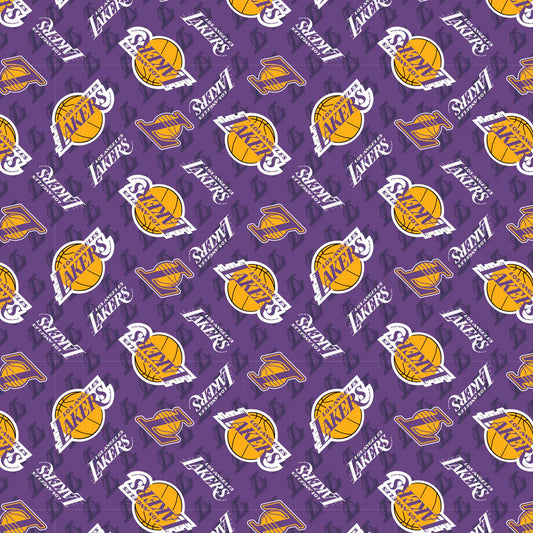 Los Angeles Lakers NBA Basketball Fleece Tossed Logo Purple Camelot Fabrics 58" Polyester Fabric