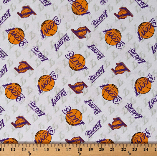 Los Angeles LA Lakers NBA Basketball Tossed Camelot Cotton Fabric