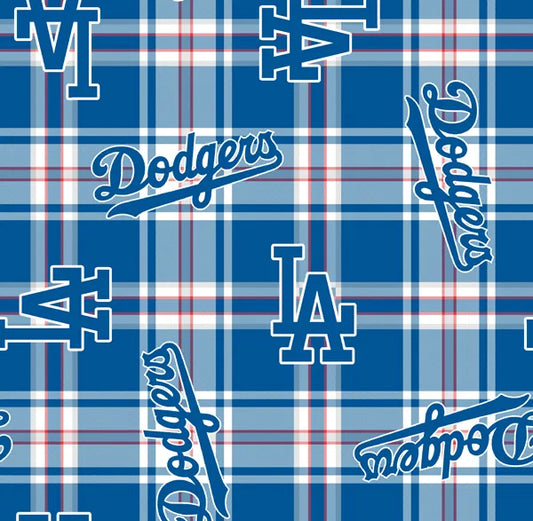 Los Angeles Dodgers MLB Baseball Plaid Blue Fabric Traditions Polyester FLEECE Fabric MLB-6618-B