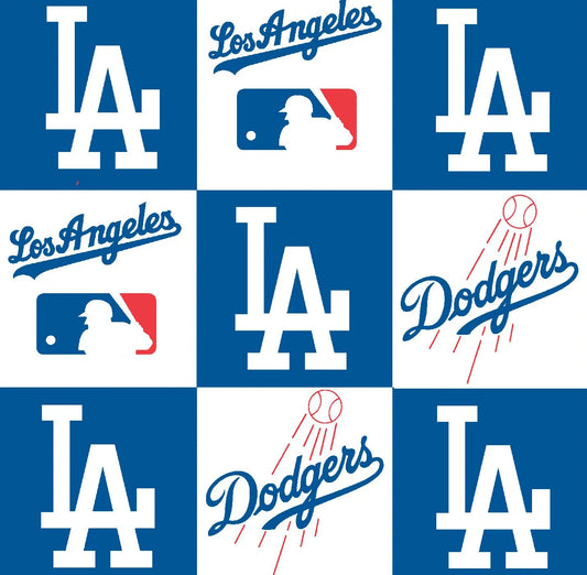 Los Angeles Dodgers MLB Baseball Squares Blue Fabric Traditions Polyester FLEECE Fabric MLB-6691-B
