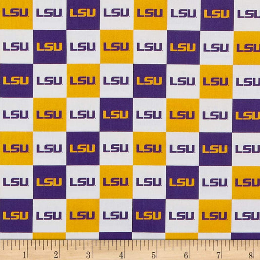 Louisiana State University Tigers NCAA LSU Collegiate Check Mini-check Sykel Cotton Fabric