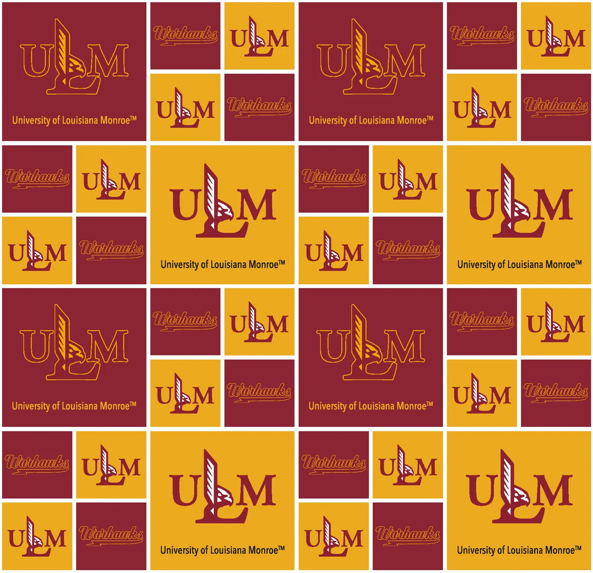 Louisiana Monroe Warhawks NCAA College Geometric Box Sykel Enterprises 43-44 inches wide Cotton Fabric ULM-020