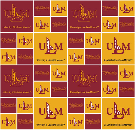 Louisiana Monroe Warhawks NCAA College Geometric Box Sykel Enterprises 43-44 inches wide Cotton Fabric ULM-020