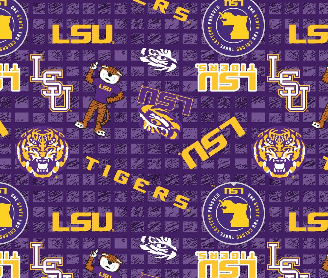 Louisiana State Tigers NCAA College 108" Wide back Allover Sykel Enterprises Cotton Fabric LSU-1395