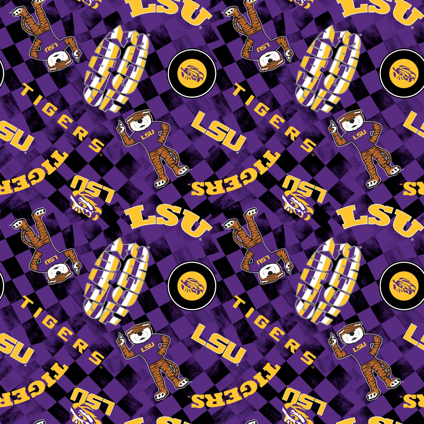 Lousiana State Tigers NCAA College Checks Purple Sykel Enterprises Canvas Duck Cloth Cotton Fabric LSU-1380-PURPLE