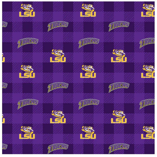 Louisiana State Tigers NCAA College Buffalo Plaid Sykel Enterprises Polyester Fleece Fabric LSU-1190