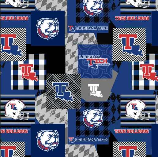 Louisiana Tech Bulldogs NCAA College Collegiate MINKY Geo Sykel Enterprises Polyester MINKY Fabric LST-1367