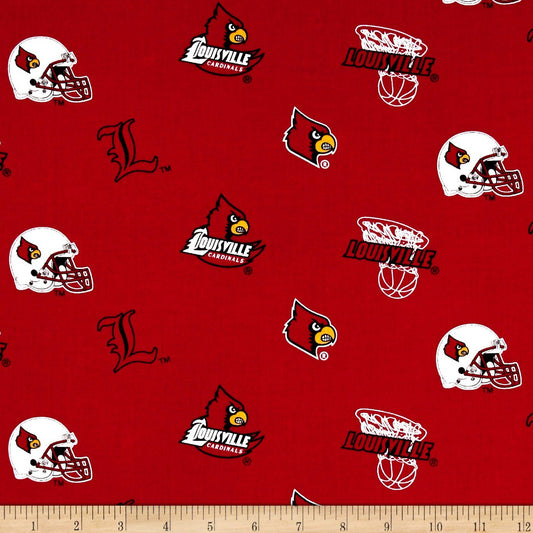 Louisville Cardinals NCAA College Allover Red Sykel Cotton Fabric