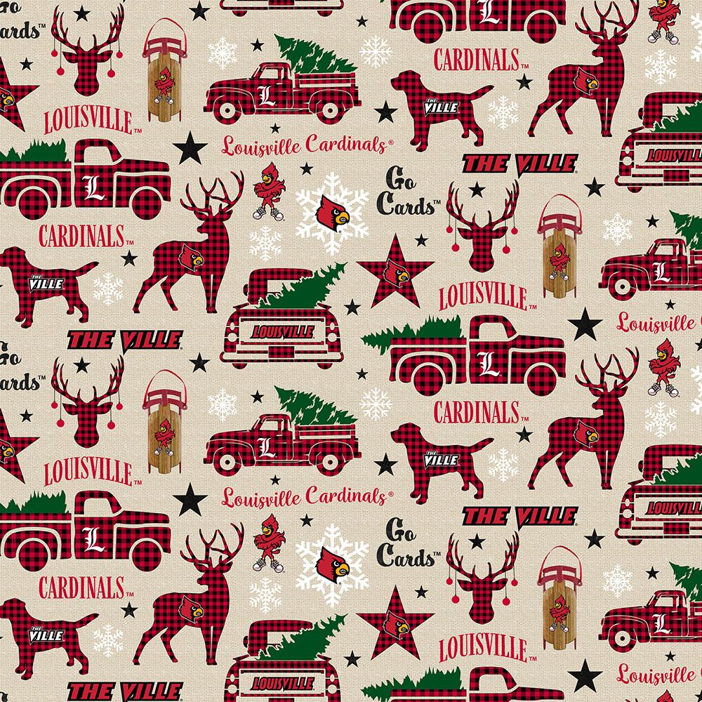 Louisville Cardinals NCAA College Christmas Holiday Sykel Cotton Fabric