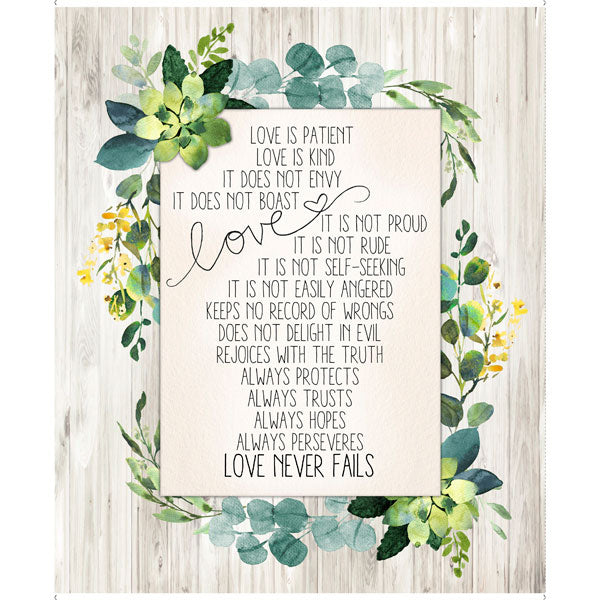 Love Never Fails Panel 36" Gray Micki Pace Williams Quilting Treasures Cotton Fabric