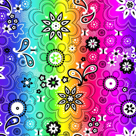 Love To All Bright Rainbow Flowers Freckle and Lollie Cotton Fabric