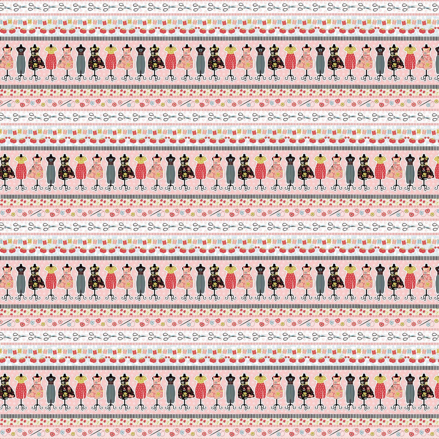 Love You Sew Border Stripe in Multi by Nancy Archer for Studio E Cotton Fabric