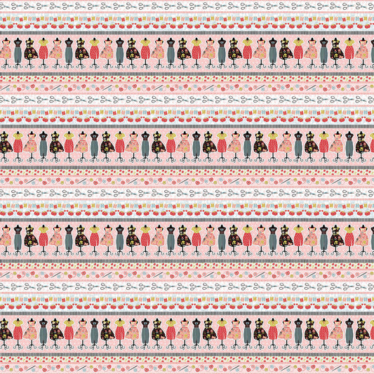 Love You Sew Border Stripe in Multi by Nancy Archer for Studio E Cotton Fabric