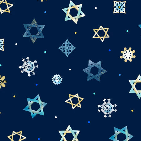 Love and Light Star of David Navy Blue Jean Ruth Quilting Treasures Cotton Fabric