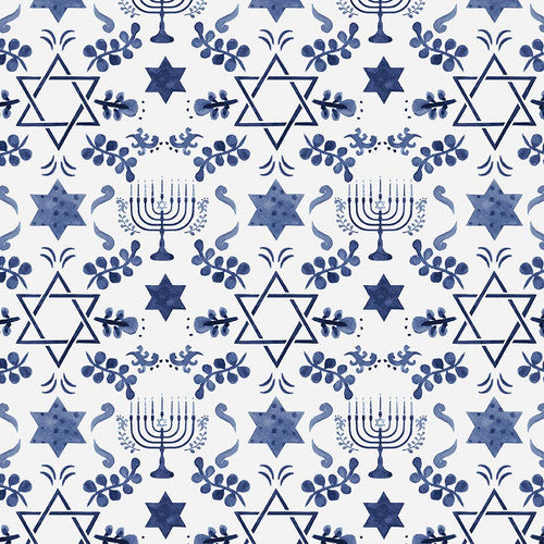 Love and Light Star of David Menorah Off-White Victoria Borges Studio E Cotton Fabric