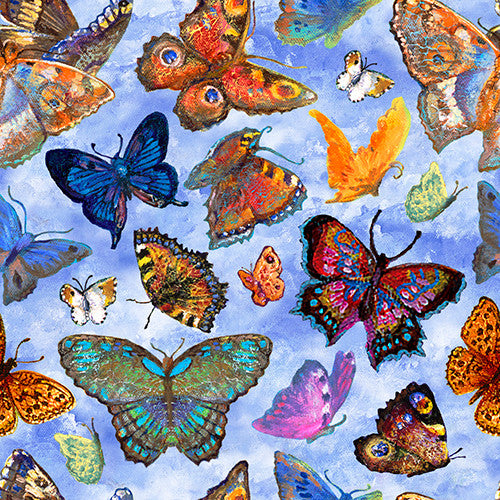 Love is All Around Beauty Flight Butterfly Blue Josephine Wall 3 Wishes Cotton Fabric