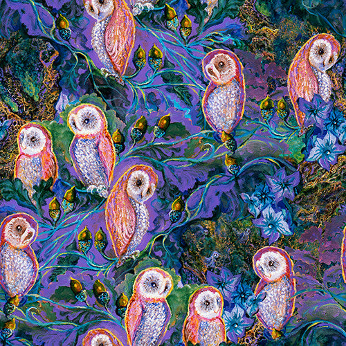 Love is All Around Owlet Brood Purple Josephine Wall 3 Wishes Cotton Fabric