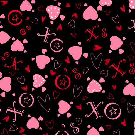 Love Ewe Heart Toss Black Quilting Treasures Cotton Fabric