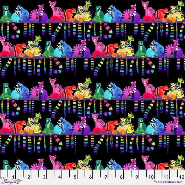 Love in the Wild Ringtail Love Night Black Daughter Earth Katy Tanis Free Spirit Cotton Fabric FS-PWKT039.XBLACK | US Fabric Shop