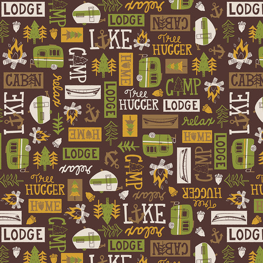 Loving Camp Life Words Campers Brown Emily Dumas Henry Glass Cotton Fabric