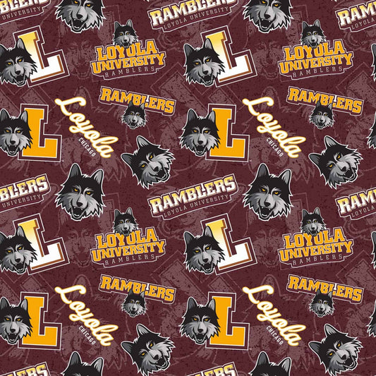 Loyola Chicago Ramblers NCAA College Tone on Tone Sykel Cotton Fabric