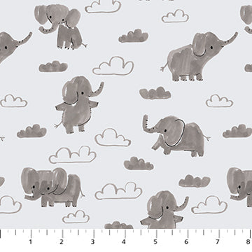 Lucky Day Elephants Gray Jillian Philips Figo Cotton FLANNEL Fabric | US Fabric Shop
