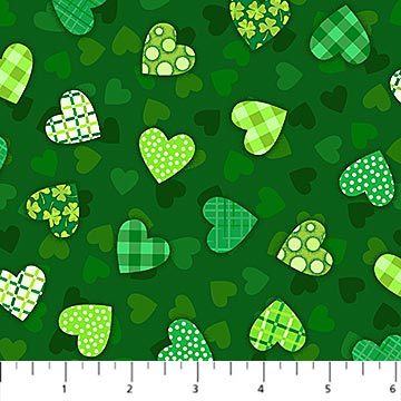 Lucky Grid Hearts Galway Green Patrick Lose Northcott Cotton Fabric