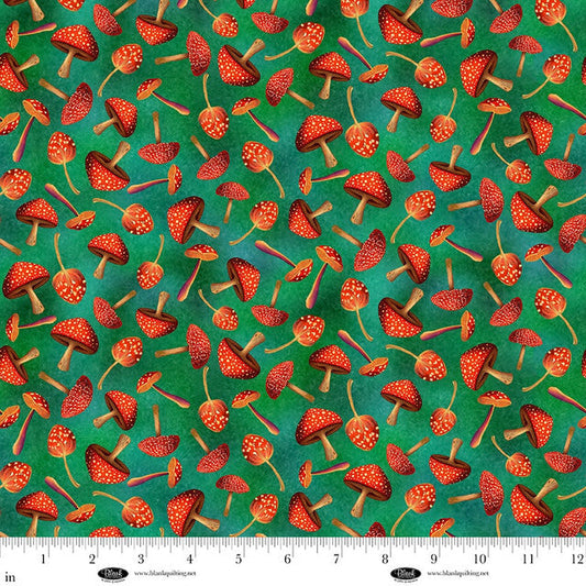 Luminous Haven Mushrooms Green Duirwaigh Blank Quilting Cotton Fabric BQ-4459-66