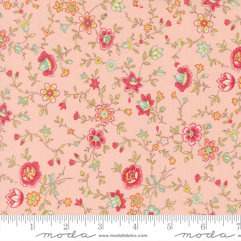 Lyda Rose Rose Floral with Sprigs Pink Bunny Hill Designs Moda Cotton Fabric MD-3073-18