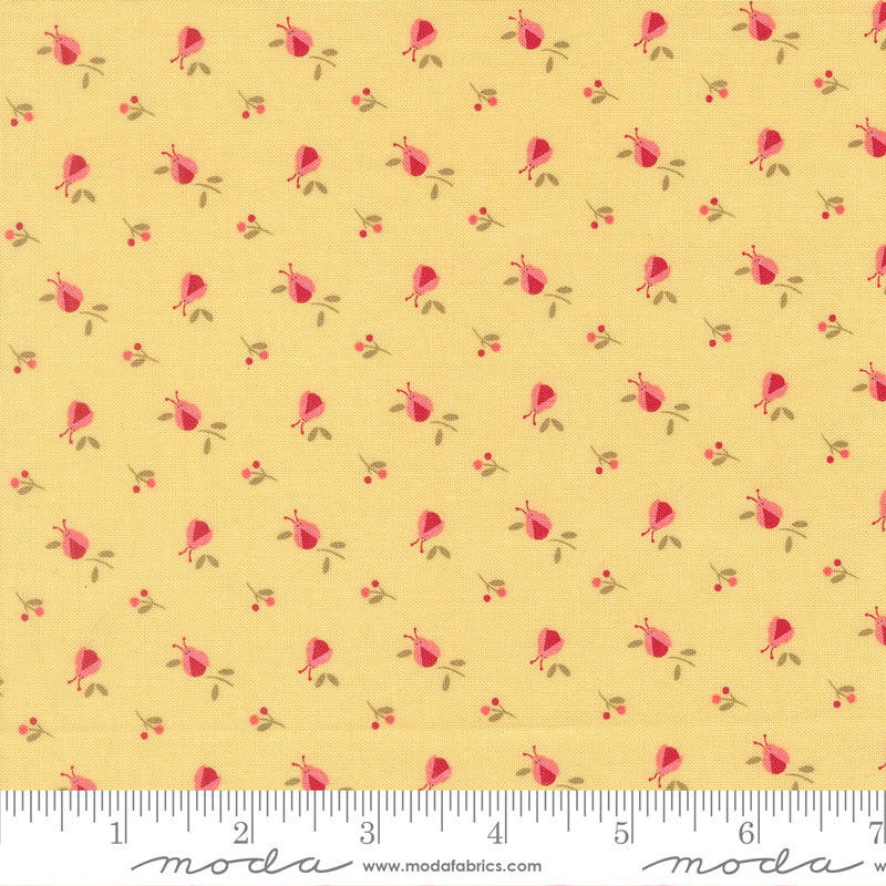 Lyda Rose Ladybugs and Flowers Sunwashed Yellow Bunny Hill Designs Moda Cotton Fabric MD-3075-14