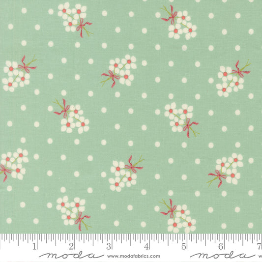 Lyda Rose Small Floral Bouquet with Dots Sky Green Bunny Hill Designs Moda Cotton Fabric MD-3072-21