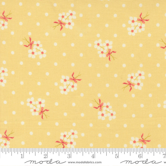 Lyda Rose Small Floral Bouquet with Dots Sunwashed Yellow Bunny Hill Designs Moda Cotton Fabric MD-3072-14