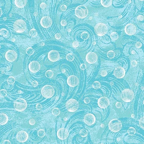 M'Ocean Tossed Bubbles Swirls Texture Aqua Blue Victoria Hutto Studio E Cotton Fabric