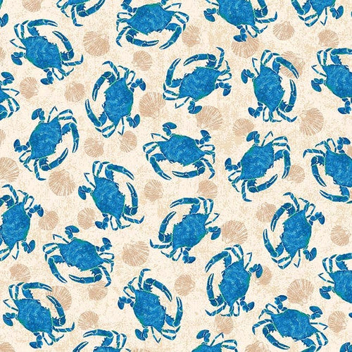 M'Ocean Tossed Crabs and Shells Tonal Sand Beige Victoria Hutto Studio E Cotton Fabric