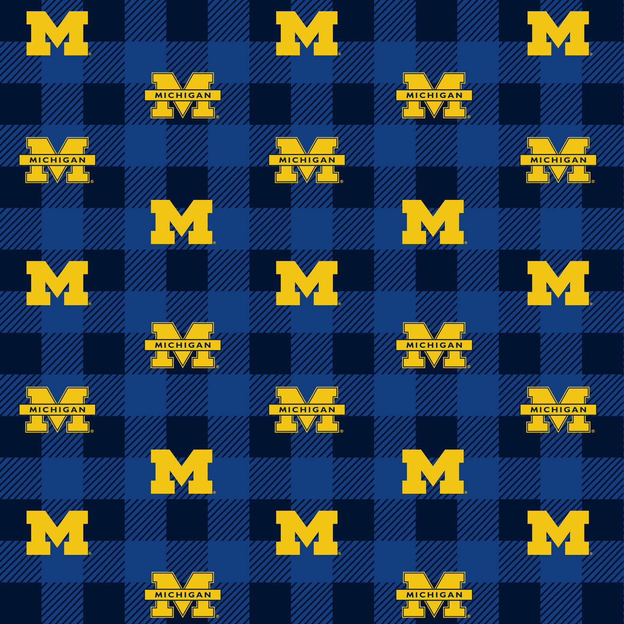 Michigan Wolverines NCAA College Buffalo Plaid Sykel Enterprises Polyester FLEECE Fabric MCHG-1190