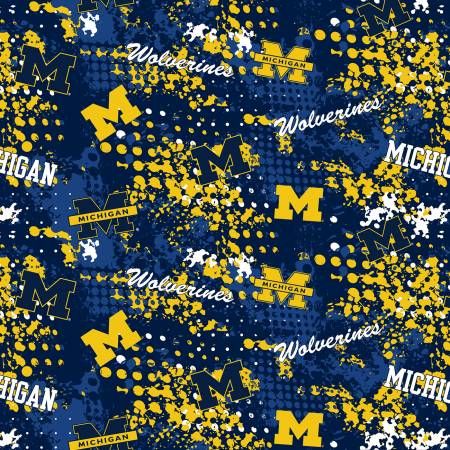 Michigan University Wolverines NCAA College Splatter Cotton Fabric