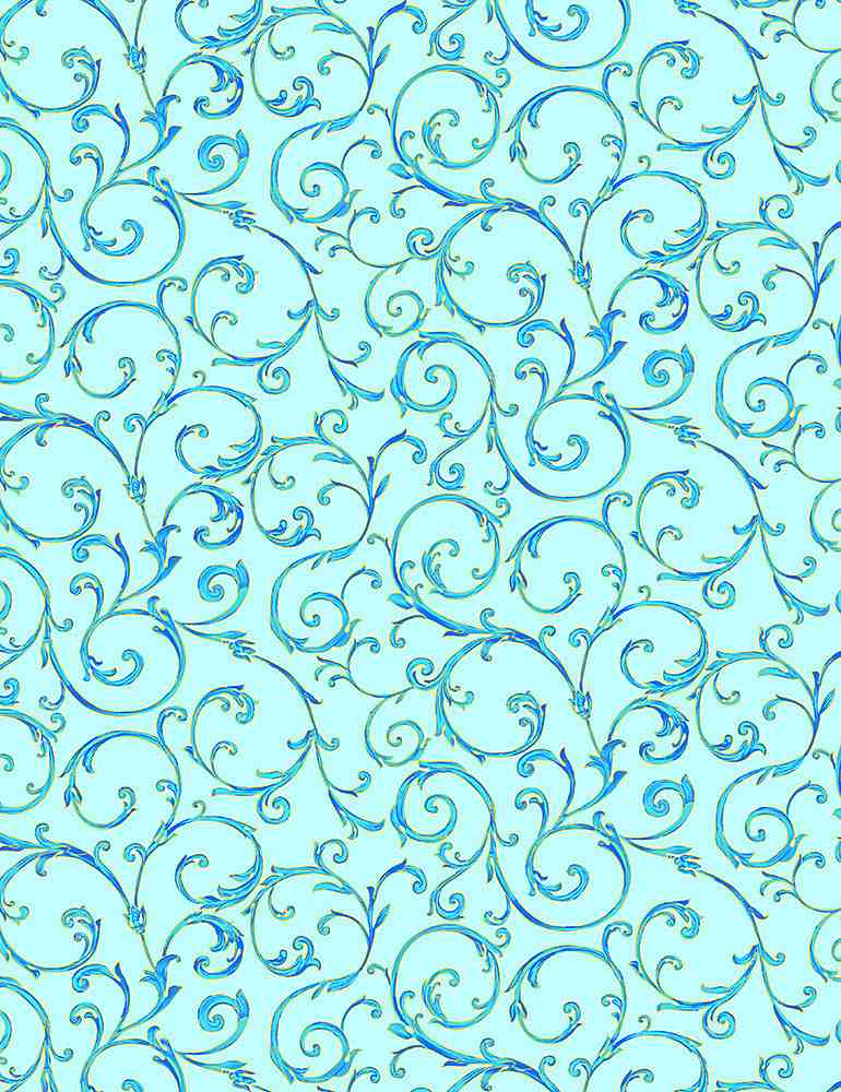 Fleur Metallic Scrolls Sky Chong-A Hwang Timeless Treasures Cotton Fabric