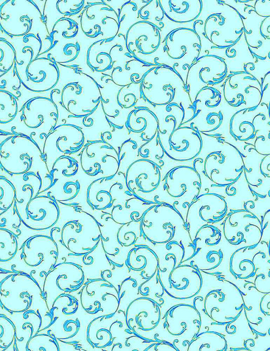 Fleur Metallic Scrolls Sky Chong-A Hwang Timeless Treasures Cotton Fabric