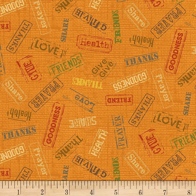 Songbook Harvest Reminders Words Text Orange Marcus Cotton Fabric